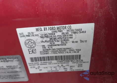 2011 Ford Taurus Sel z USA, uszkodzony, nr VIN 1FAHP2HW7BG126536